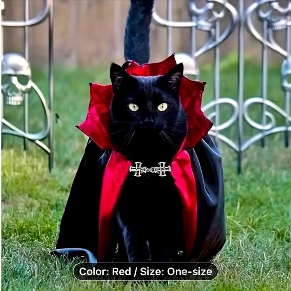 Cat Vampire Cape New black and red with gothic clasp